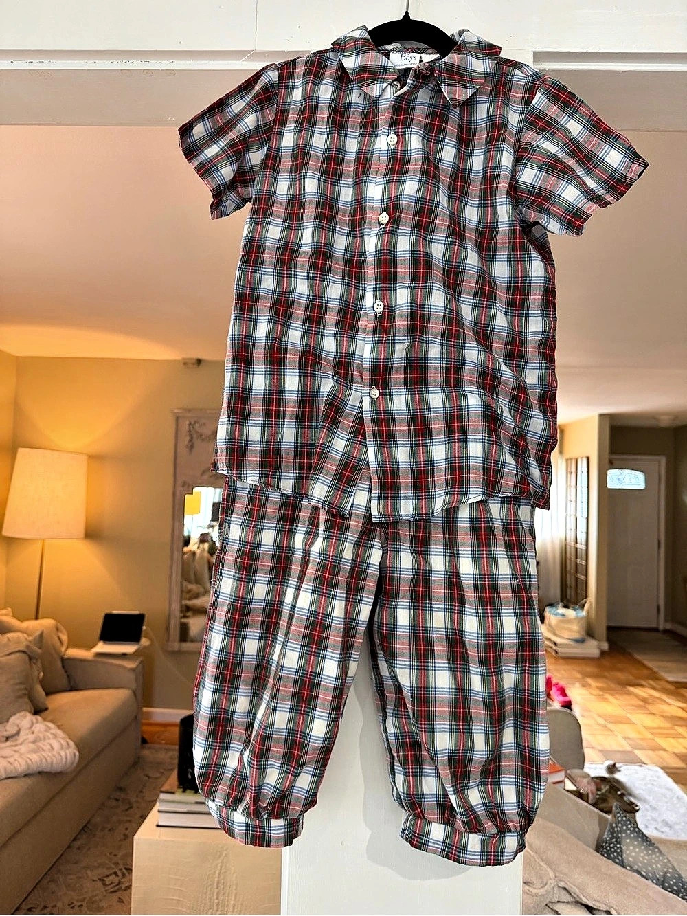 The Bailey Boys Plaid Romper Set Red & Blue Set 6